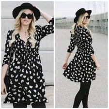 Anthropologie Women's Black Maeve Banet Heart Pullover Long Sleeve Dress Small
