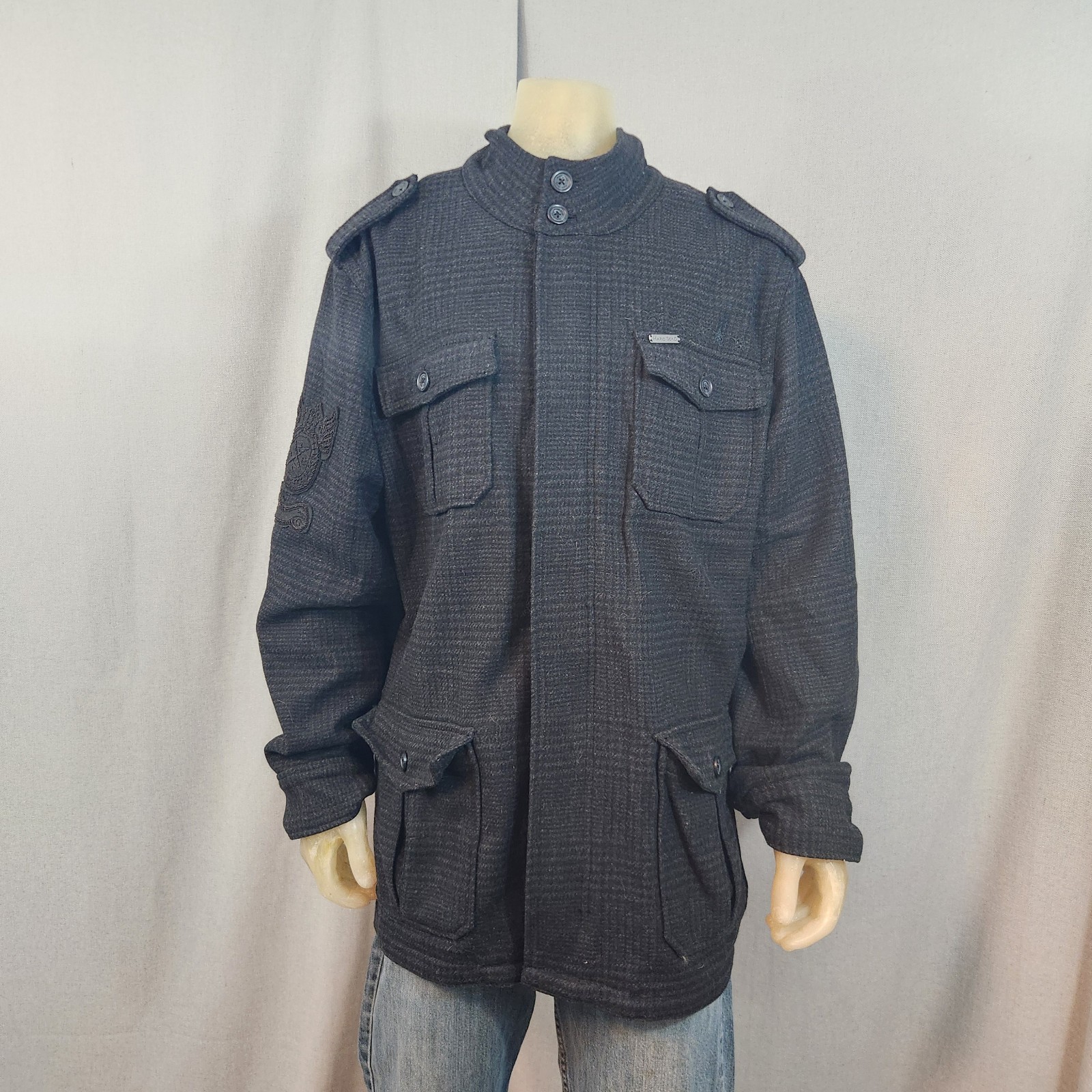 Marc Ecko Black Gray Check Wool BlendShell Insula… - image 1
