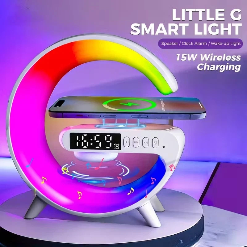 RGB Night Light 256 Colors Wireless Charging Lamp Bluetooth Speaker Alarm Clock