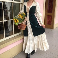 Vintage Gunne Sax velvet corset Victorian dress size 11 green 1970 70’