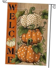 Welcome Fall Garden Flag Polka Dot Pumpkin Small Flags for Outside, 12x18 Inch