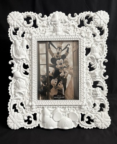 Disney Parks Ornate White Sculpted Picture Frame Mickey & Friends 5”x7” Photo