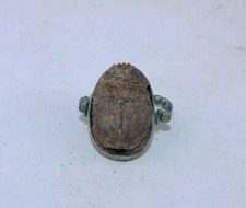 Ancient Egyptian Antique Copper Ring With Protect Stone Scareb Amulet
