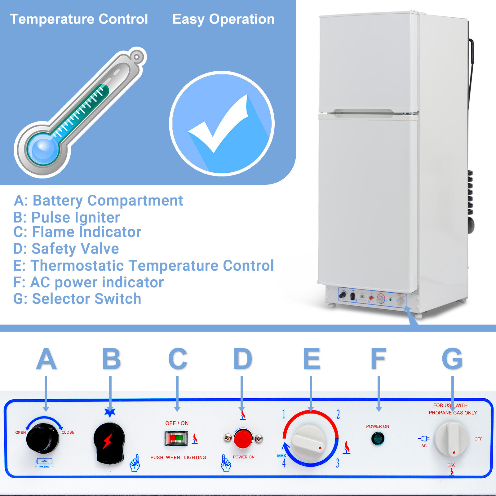 2Way LPG Gas Fridge Propane Absorption Refrigerator Freezer Quiet AC