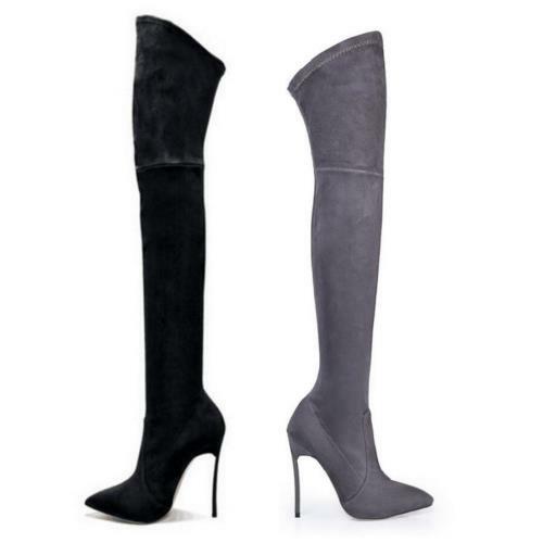 Mujeres Sexy Muslo Botas Altas Tacón Alto Puntera Puntiaguda Elástico  Zapatos Club nocturno 35/42 L | eBay