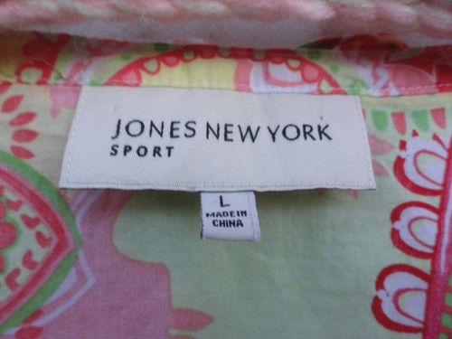 Jones New York Sport Blouse Misses L Cotton White Pink Green MINT - Picture 2 of 6