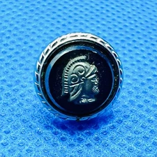 Vintage Roman Soldier Tie Tack Hematite Stone Tie Pin with Chain Silver Tone