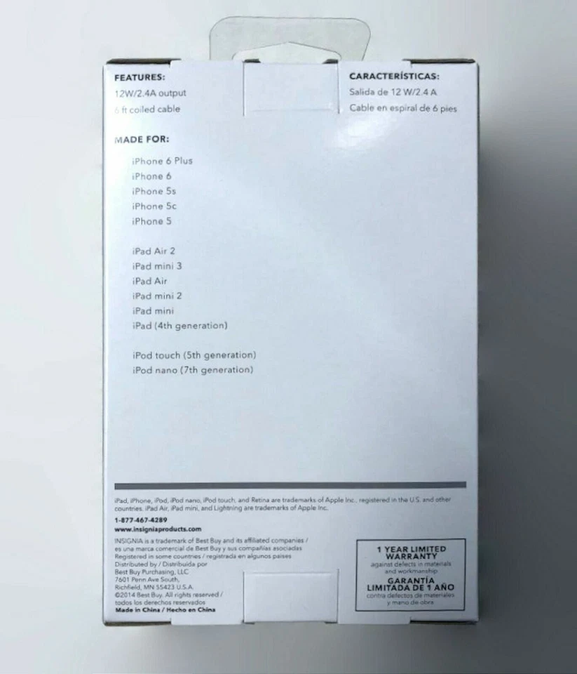 NUEVO Cargador de coche en espiral Insignia de 6 pies con conector de 8 pines para iPhone 7+/6+/6S/5C Foto 3 de 3