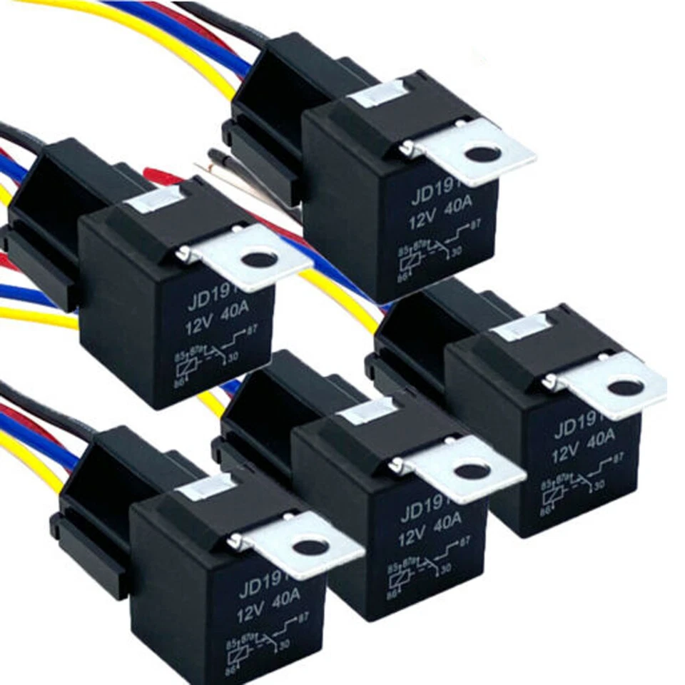 5 Pack 12V 30/40 Amp 5-Pin SPDT Automotive Relay with Wires & Harness Socket Set Foto 3 de 4