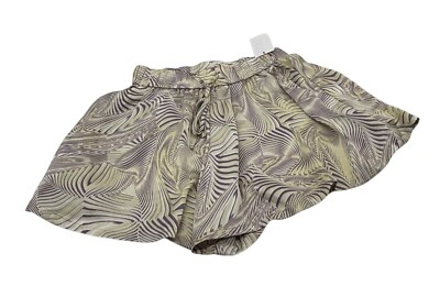 Open Edit Women s Printed Drawstring Waist Flowy Shorts, Cream/Beige/Purple, Sz.