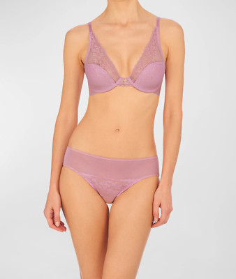 Natori CHERRY BLOSSOM Freesia Purple Convertible UW Bra 34DDD & Girl Brief L