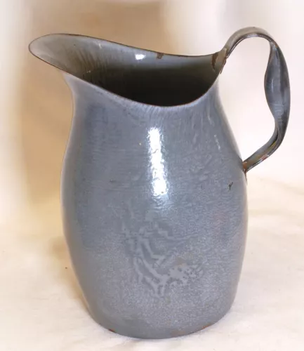 Primitive Graniteware Dapple Gray Water Pitcher Country Kitchen Farmhouse b