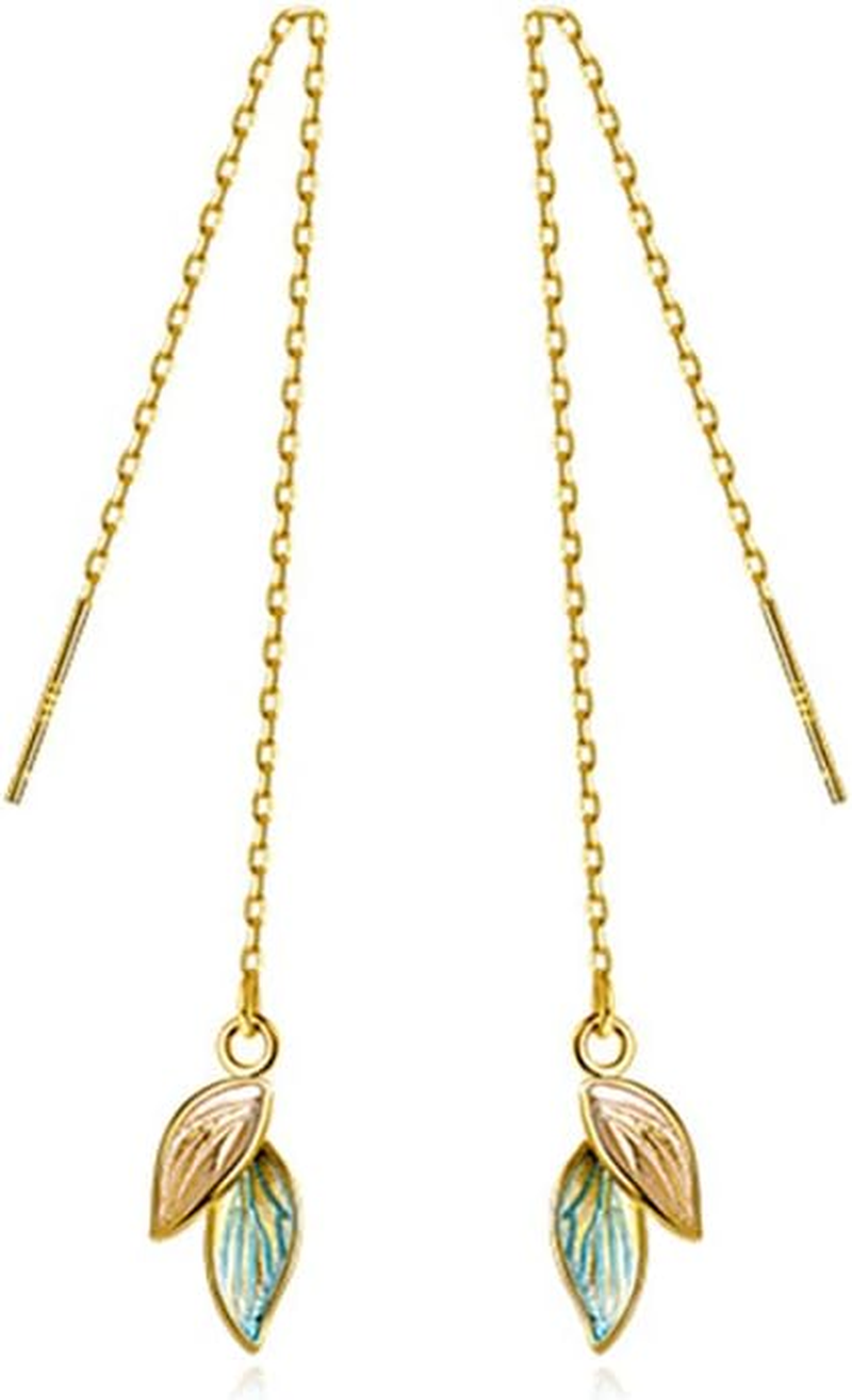Elegant 925 Sterling Silver Leaf Dangle Earrings for Women and Teens