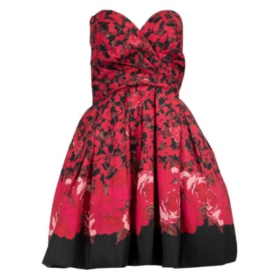 Sherri Hill Rose Print Strapless Mini Dress