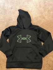 Boys Under Armour Black Green Logo Hoodie Sweatshirt Size XS