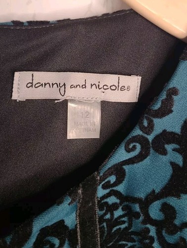 Danny and Nicole Velvet Teal Black Damask Fit Flare Sleeveless Dress Women 12 - Picture 7 of 9