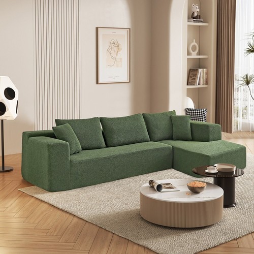 Sectional Sofa for Living Room, Sherpa Fabric L Shaped Modular Couch with Pillow - Picture 11 of 35