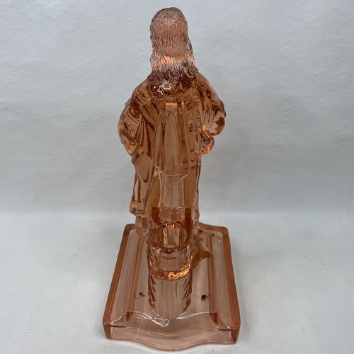 Antiker Jesus Christus Flammen Herz Kerzenhalter Presse Rosa Depression Glas - Bild 6 von 16