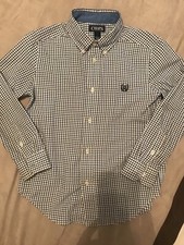 Chaps Boys Size 7 Plaid Button Down Shirt Blue And White Long Sleeve
