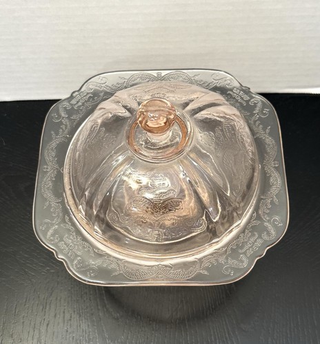 VTG Pink Depression Glass Federal 1930’s Madrid Pedestal Covered Cheese Dish - Picture 3 of 8