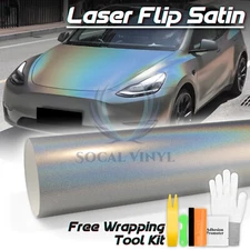 Laser Flip Satin Silver Car Auto Sticker Decal Vinyl Wrap Sheet Film Air Release