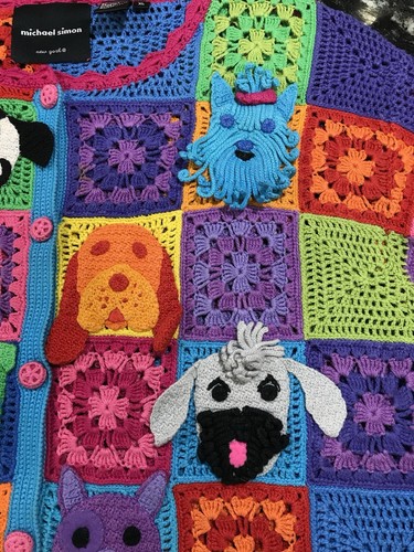 Michael Simon Patchwork Dogs Crochet Cardigan Sweater - Women’s XL EUC - Picture 3 of 12