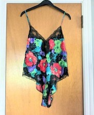 Vintage 70s 80s Floral Black Lace Teddy Bodysuit High cut Size Large