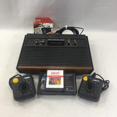 Vintage Atari CX-2600A Game Console 4 Games and Controllers Tested Working
