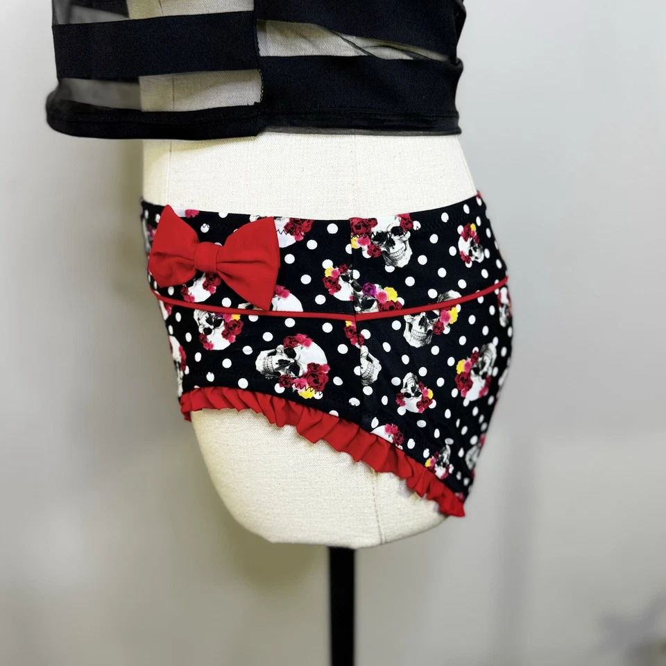 Braguitas de natación de cintura alta Rockabilly lunares pinup rosas calavera bikini gótico S Foto 4 de 4