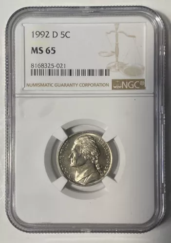 🔥1992 D Jefferson Nickel 5c Coin Mint State NGC MS 65🔥