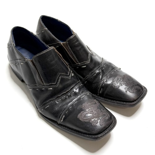 Mark Nason ROCK LIVES Loafers Mens Sz 10 Black Leather Dragon Dress Shoes Italy
