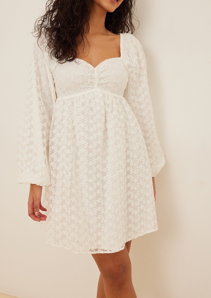 NWT NA-KD White Structured Balloon Sleeve Mini Dress Size EU