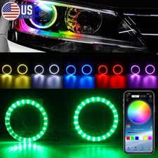 2x 80mm 210 Modes Multi-color 5050 Rgb Flash Smd Led Angel Eyes Halo Rings App