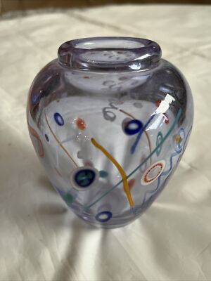 James Clarke Art Glass Vase Paperweight Artist Signed Confetti 1995 Collectible
