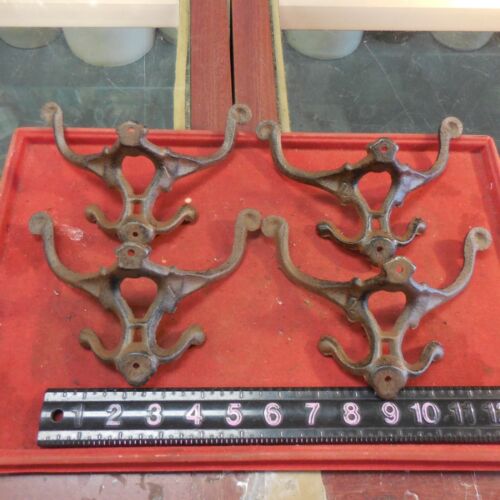 4 Cast Iron Hall Tree Double Hooks Coat Victorian Rustic Antique #JE - Picture 3 of 9