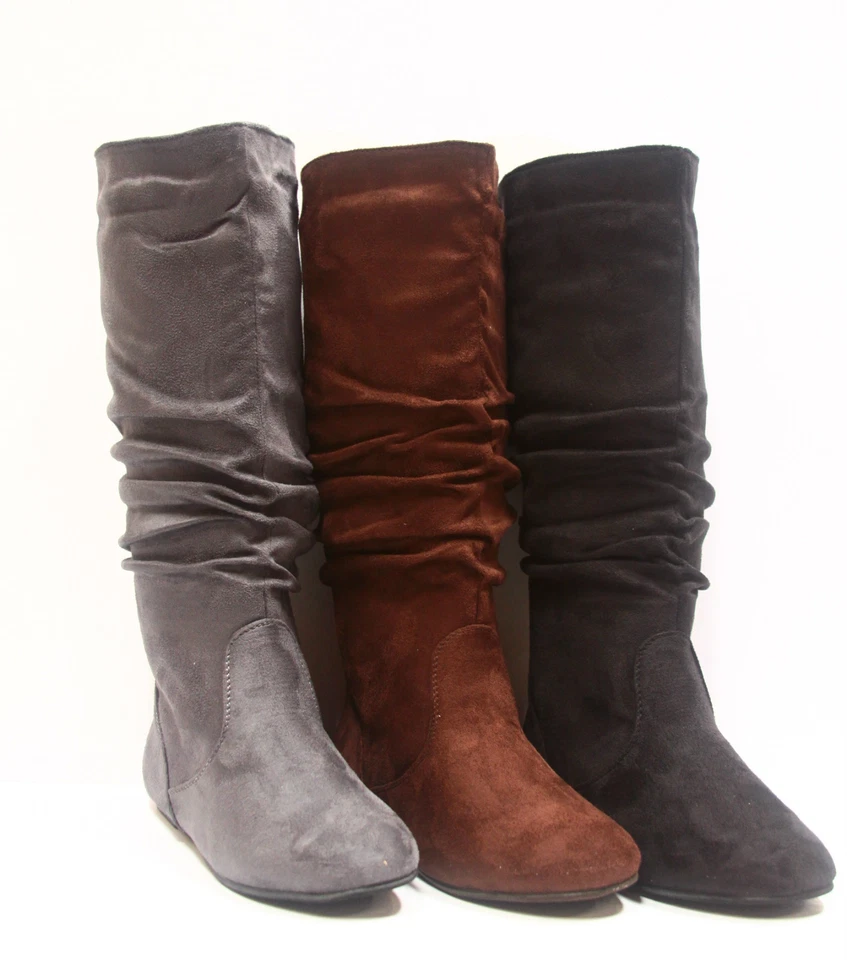 Women's Shoes Cute & Comfort Round Toe Flat Slouchy Mid Calf Knee High Boot NEW - Image 2 of 4