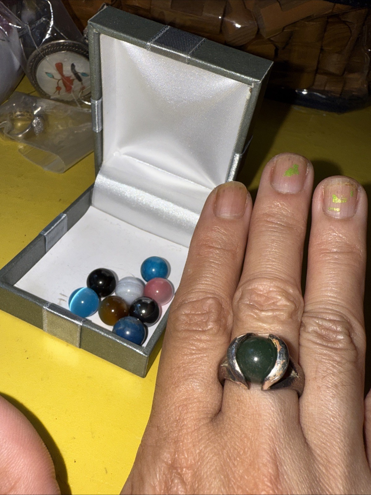 INTERCHANGEABLE STERLING SILVER RING WITH 9 ORBS … - image 1