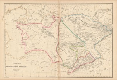 Turkestan oder unabhängiges Tatar von Edward Weller. Zentralasien 1860 alte Karte