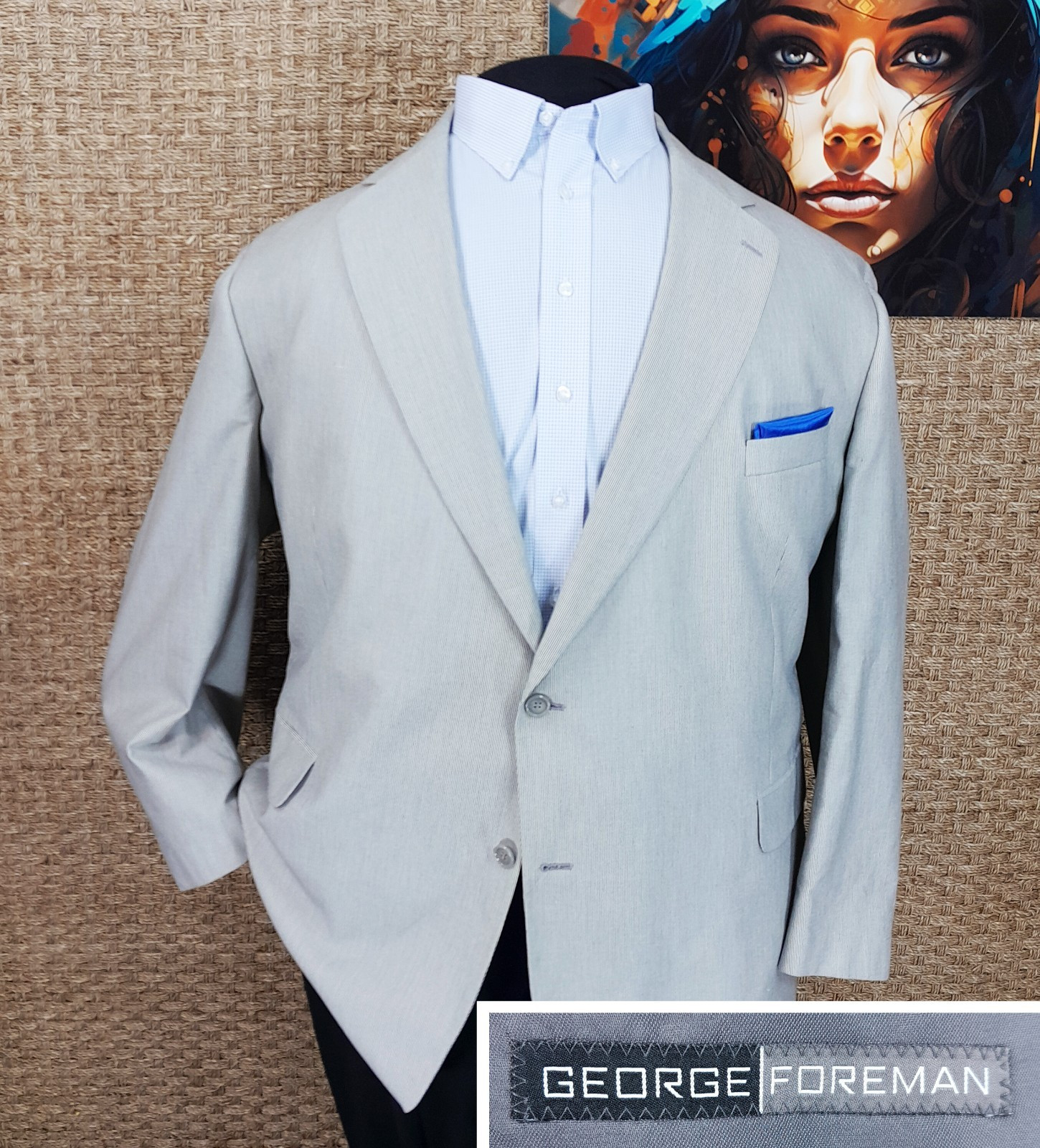 George Foreman Men’s Size 58L SPRING & SUMMER Pure Cotton Sport Coat Green & Gra