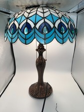Vintage Tiffany Style Peacock Stained Glass Table Desk Lamp Double Lights Read