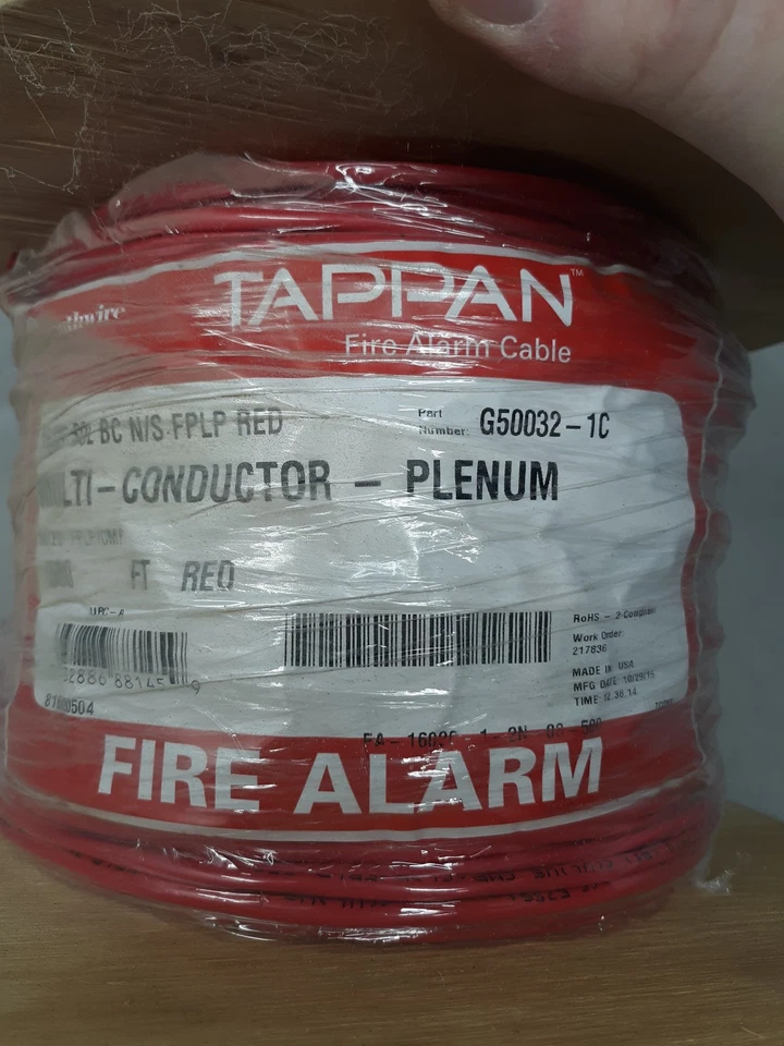 Tappan 16/2C Solid BC Fire Alarm Plenum Cable Red 1000ft Spool G50032-1C USA - Image 3 of 4