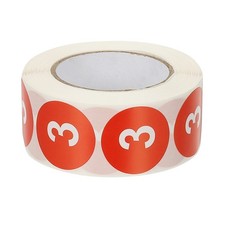 1 Inch Number 3 Stickers 500 Labels Circle Dot Stickers Adhesive Red