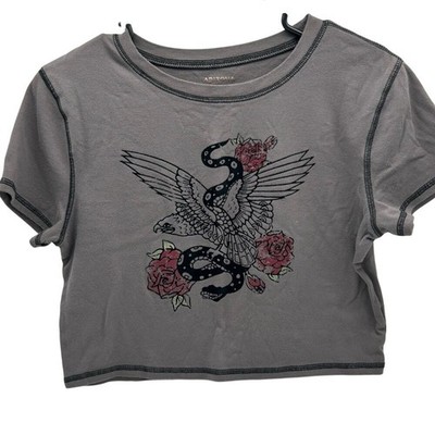 Arizona Jean Eagle Snake Rose Gray Graphic Tee Size Juniors XL