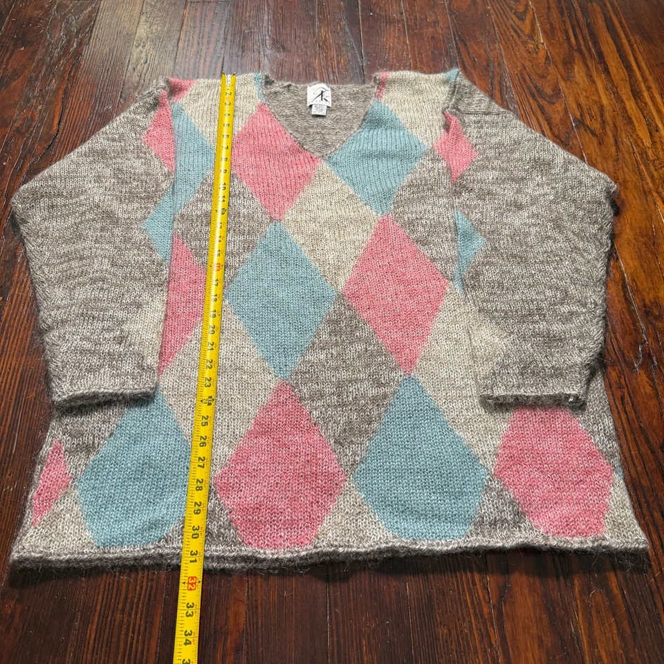 Vintage Mohair Fuzzy Sweater Womens 2XL Diamonds Hong Kong Oversized Boxy 80s - Image 4 of 4