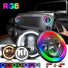 For Freightliner Coronado 7inch Round LED Headlights & 4inch LED Fog Light Combo