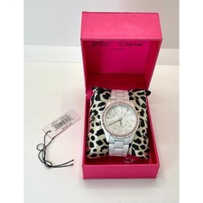 Betsey Johnson Pink White Rhinestone Stainless Steel Watch