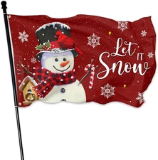 Merry Christmas Flag Outdoor 3X5 Ft Double Sided Let It Snow Snowman Snowflake W