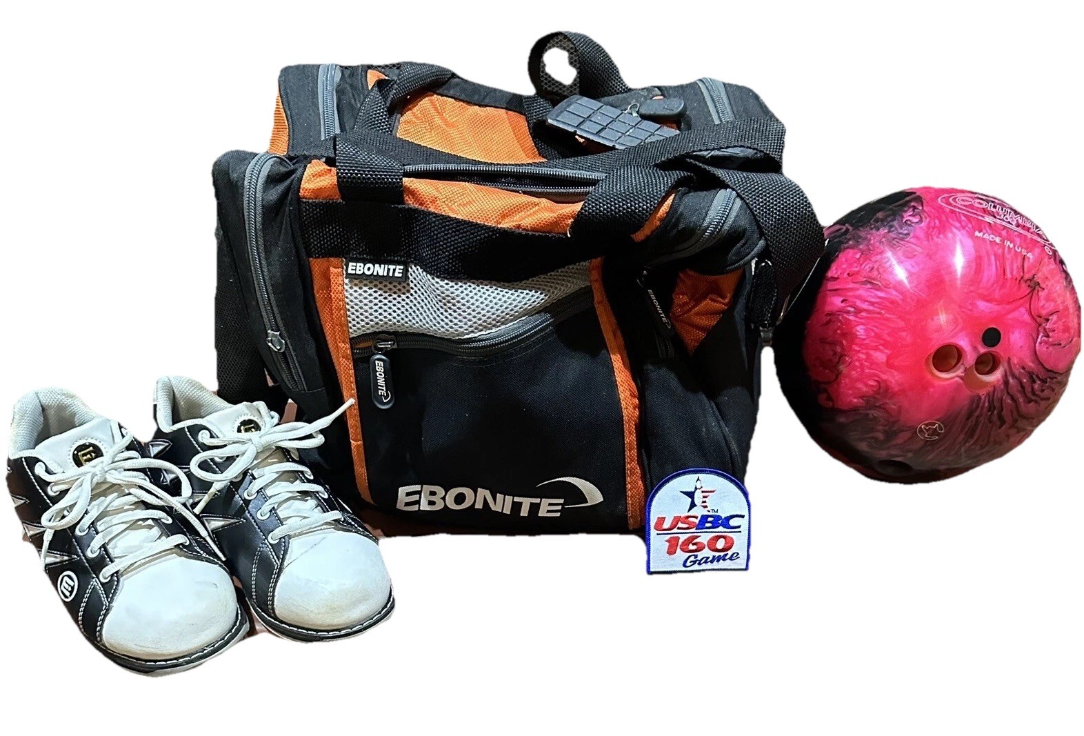 VTG Bowling Ball 10lb, Bag, Shoes 7.5 Woman, Patch And Pin L