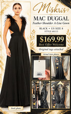 Mac Duggal 68113 Gown 8 Black Ostrich Feather Plunge Lace Up A Line Formal Dress
