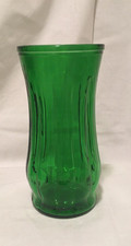 Green Glass Vase Ribbed Pattern 8 1/2 Inches PGC Flower Bud Emerald EUC